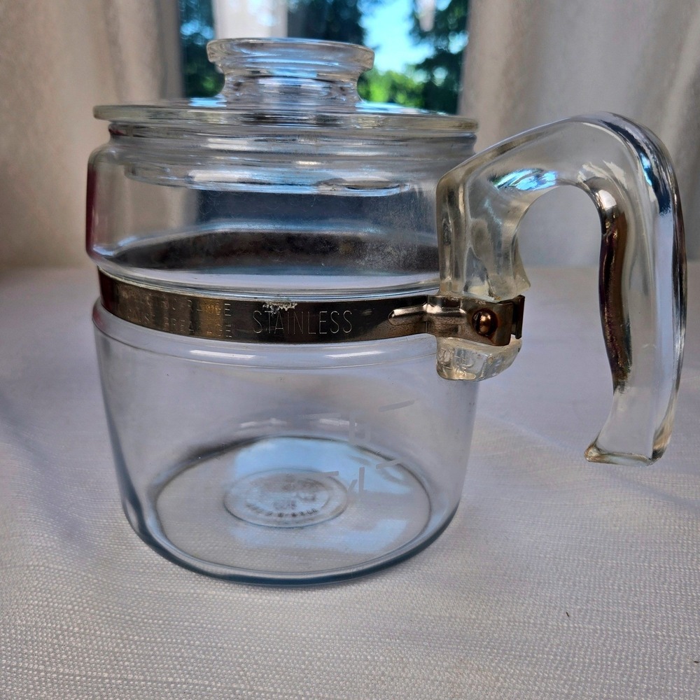 VINTAGE PYREX 7756 B FLAMEWARE 6 CUP GLASS COFFEE POT PERCOLATOR POT & LID ONLY